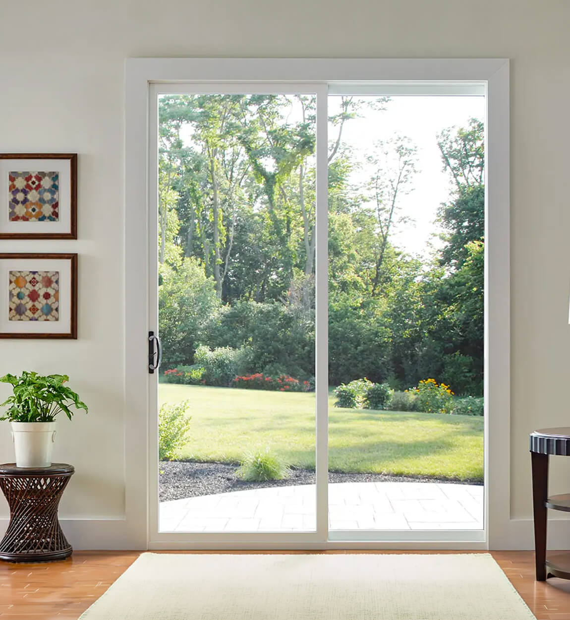 Modern living room with motorized roller shades