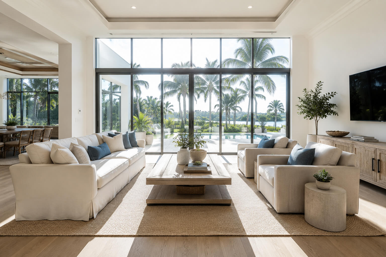 Living room before custom roller shades