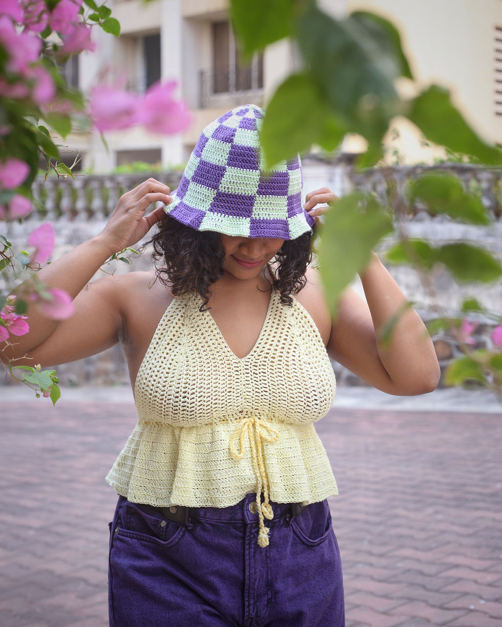 Thumbnail: Checkered chum crochet bucket hat