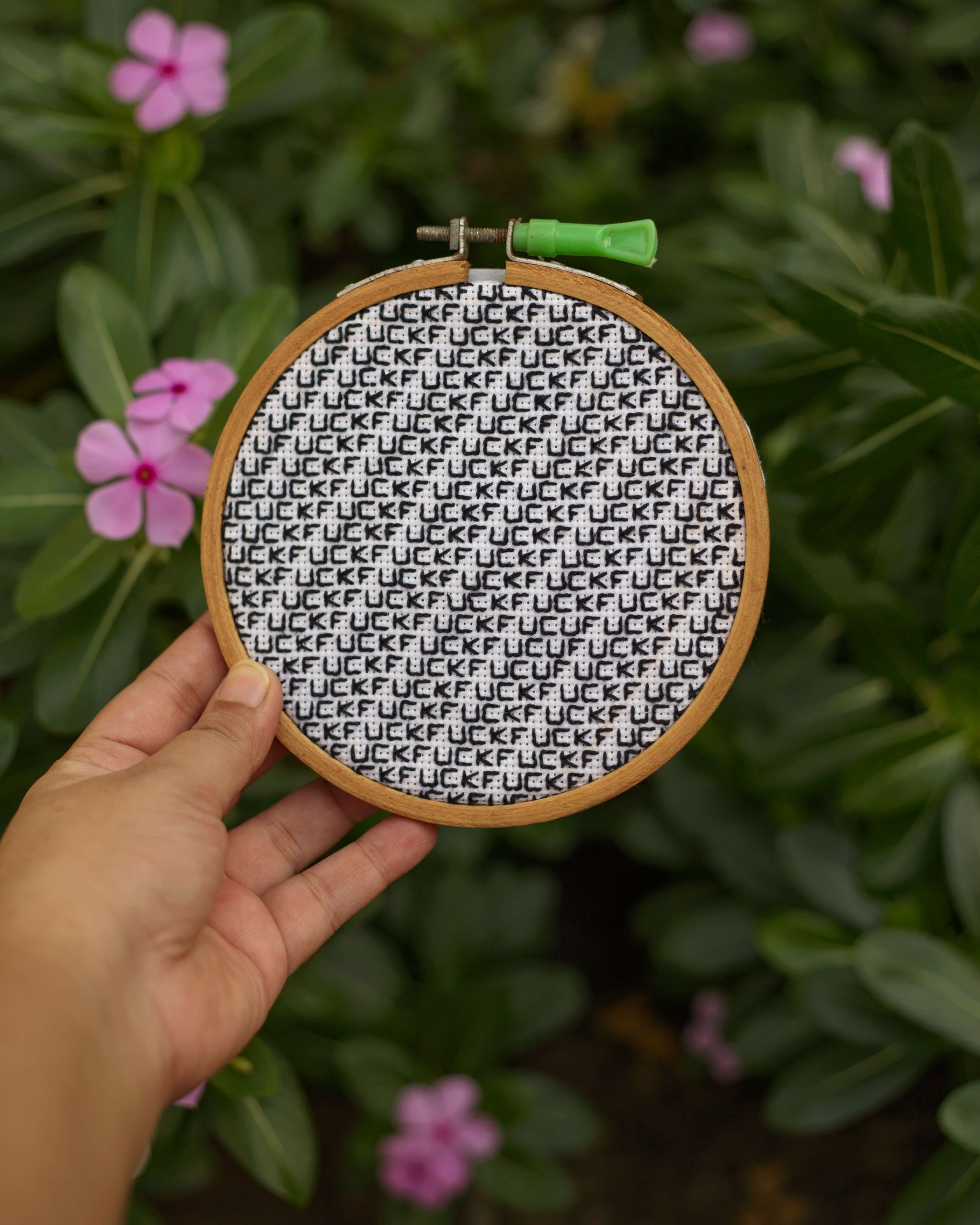 Fuckit cross-stitch hoop