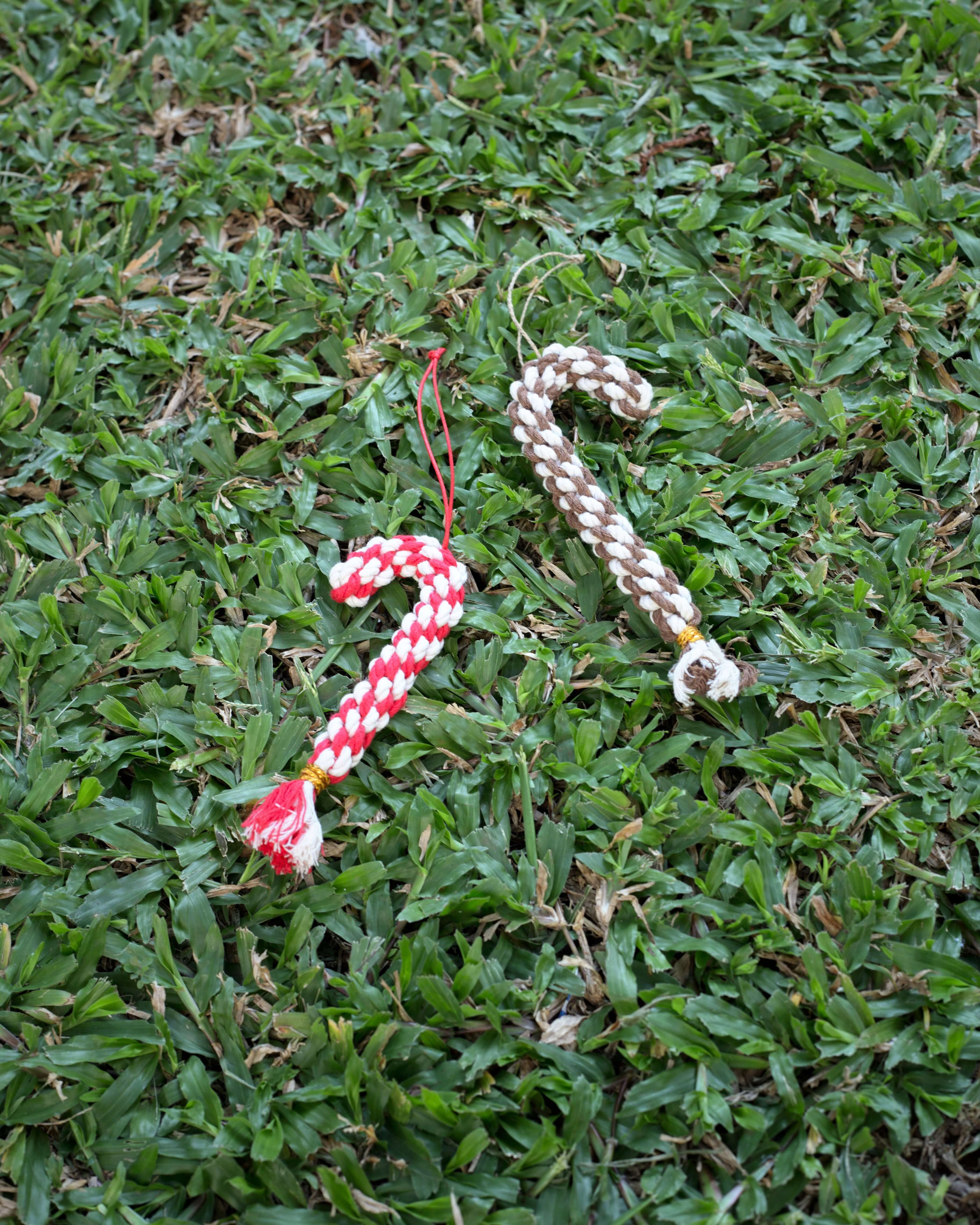 Candy cane macrame ornament