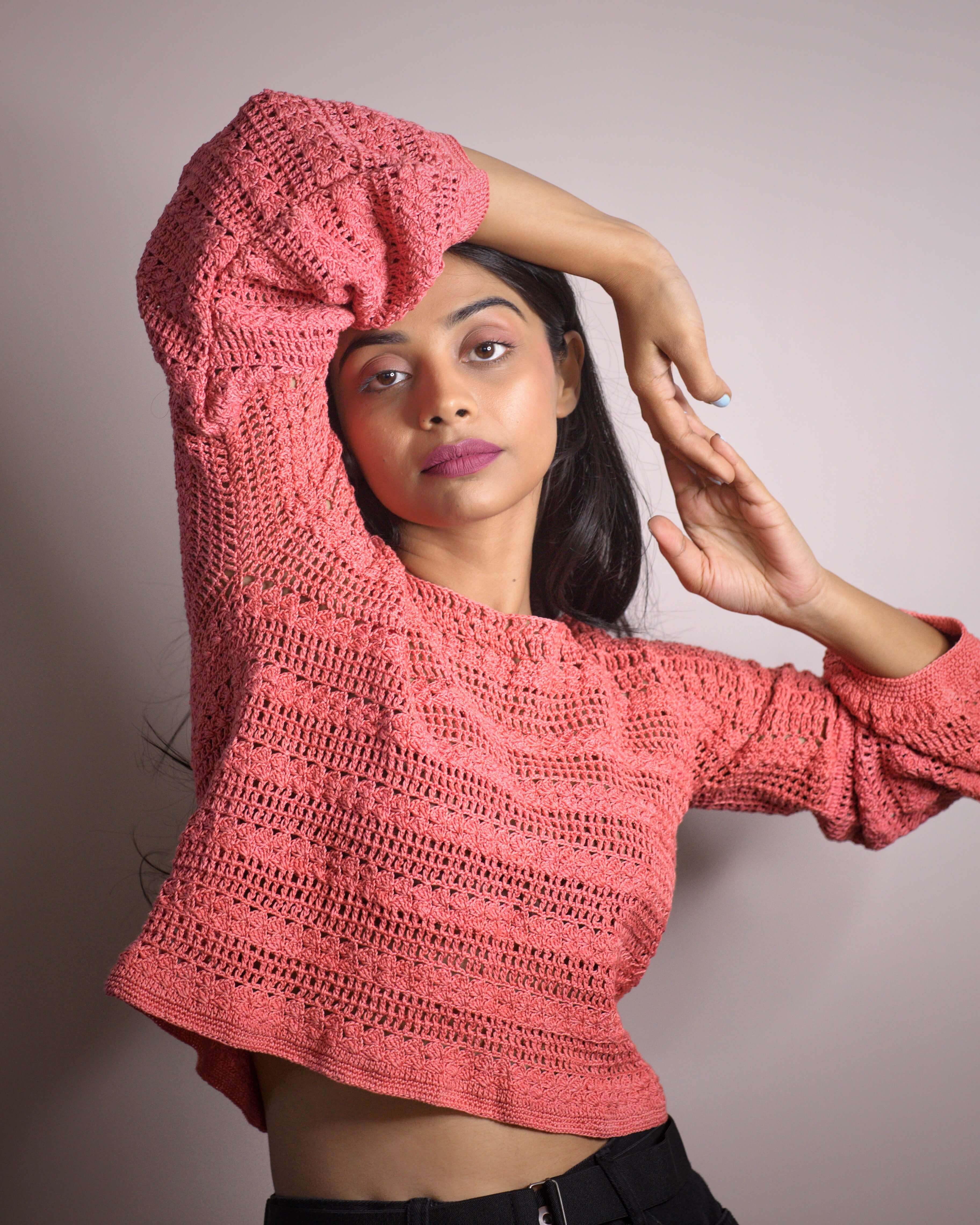 Cool kids crocheted puffed sleeve crop top