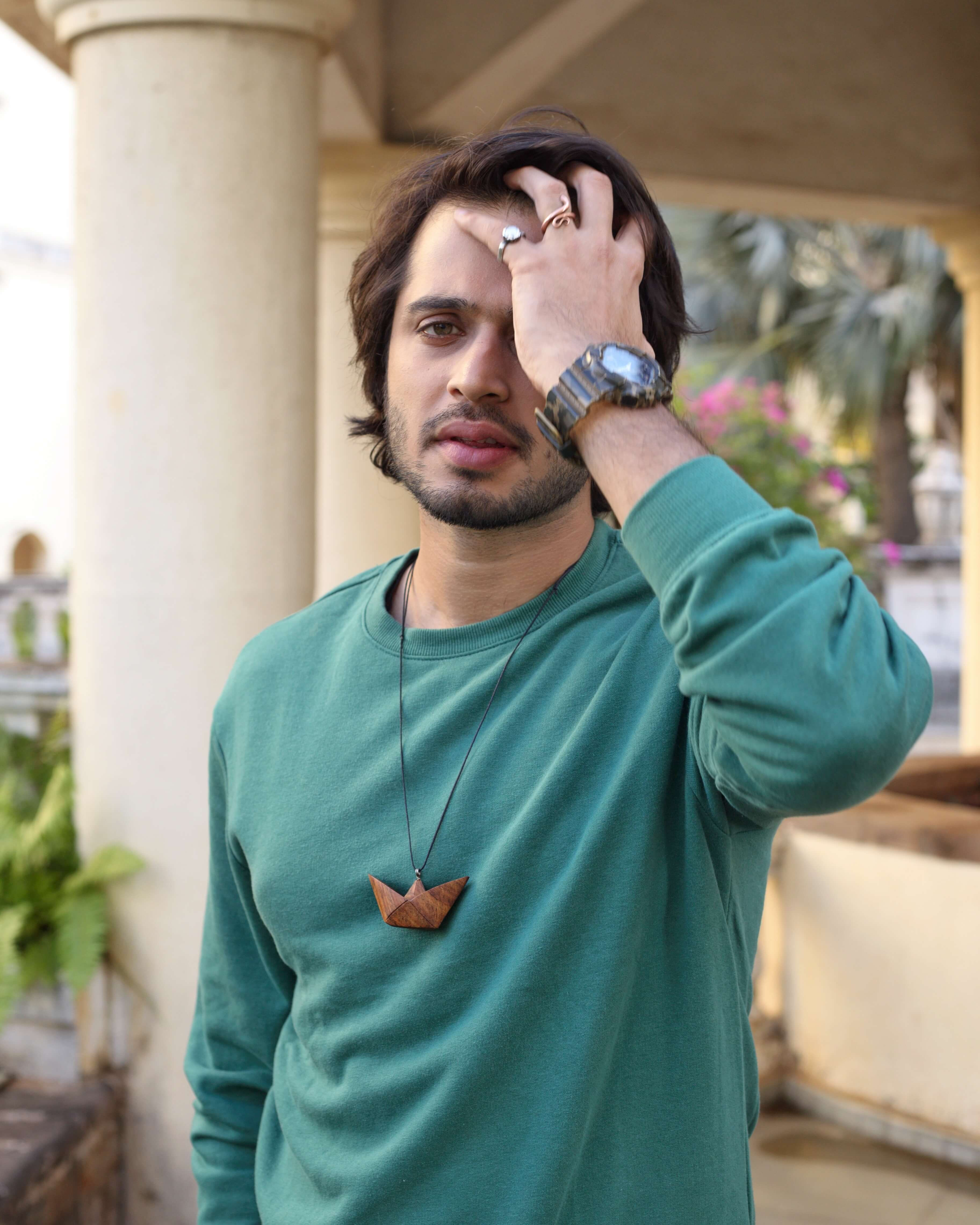 Rock the boat hand-carved pendant with adjustable waxed cotton cord