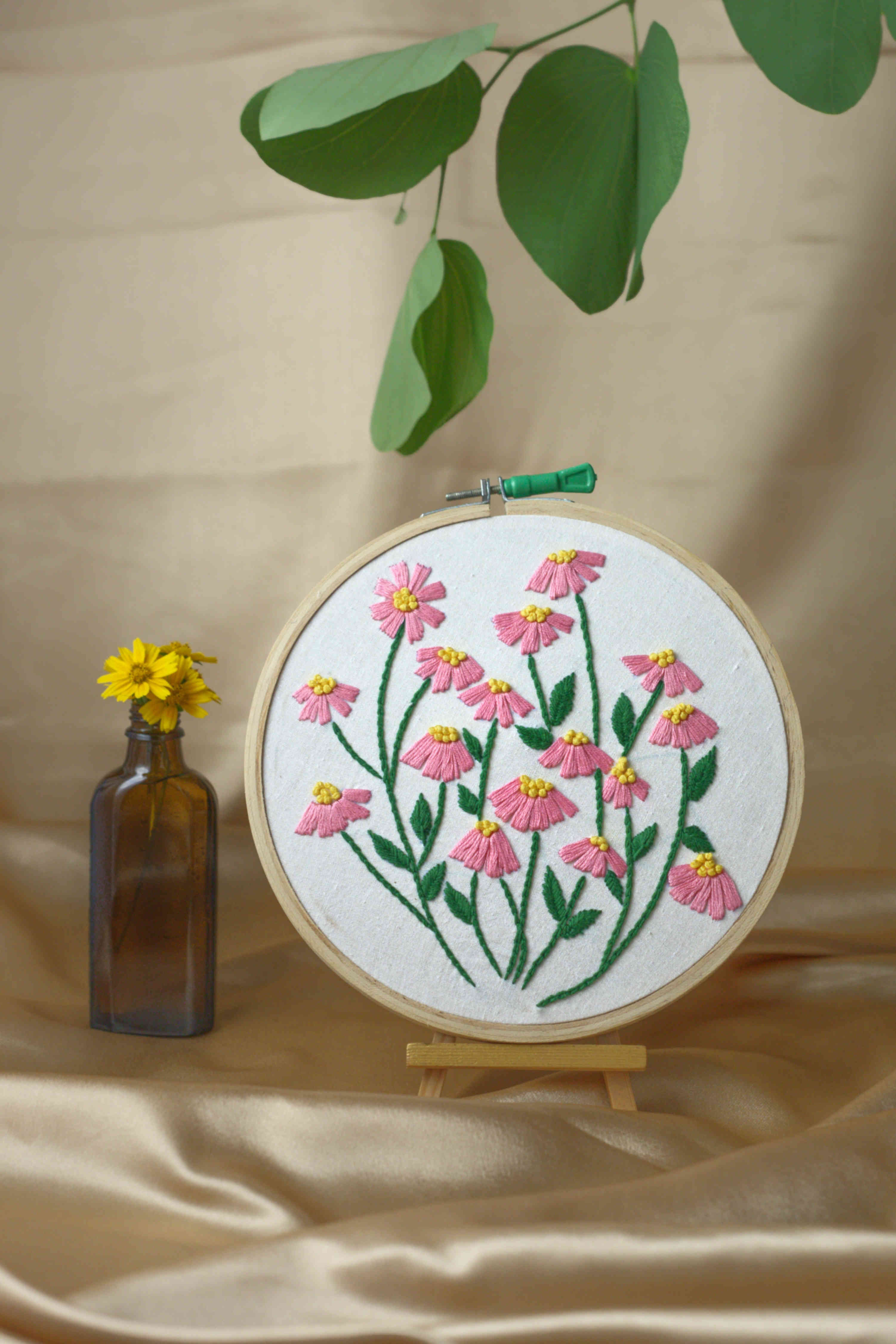 Daffodils are pink Embroidered Hoop