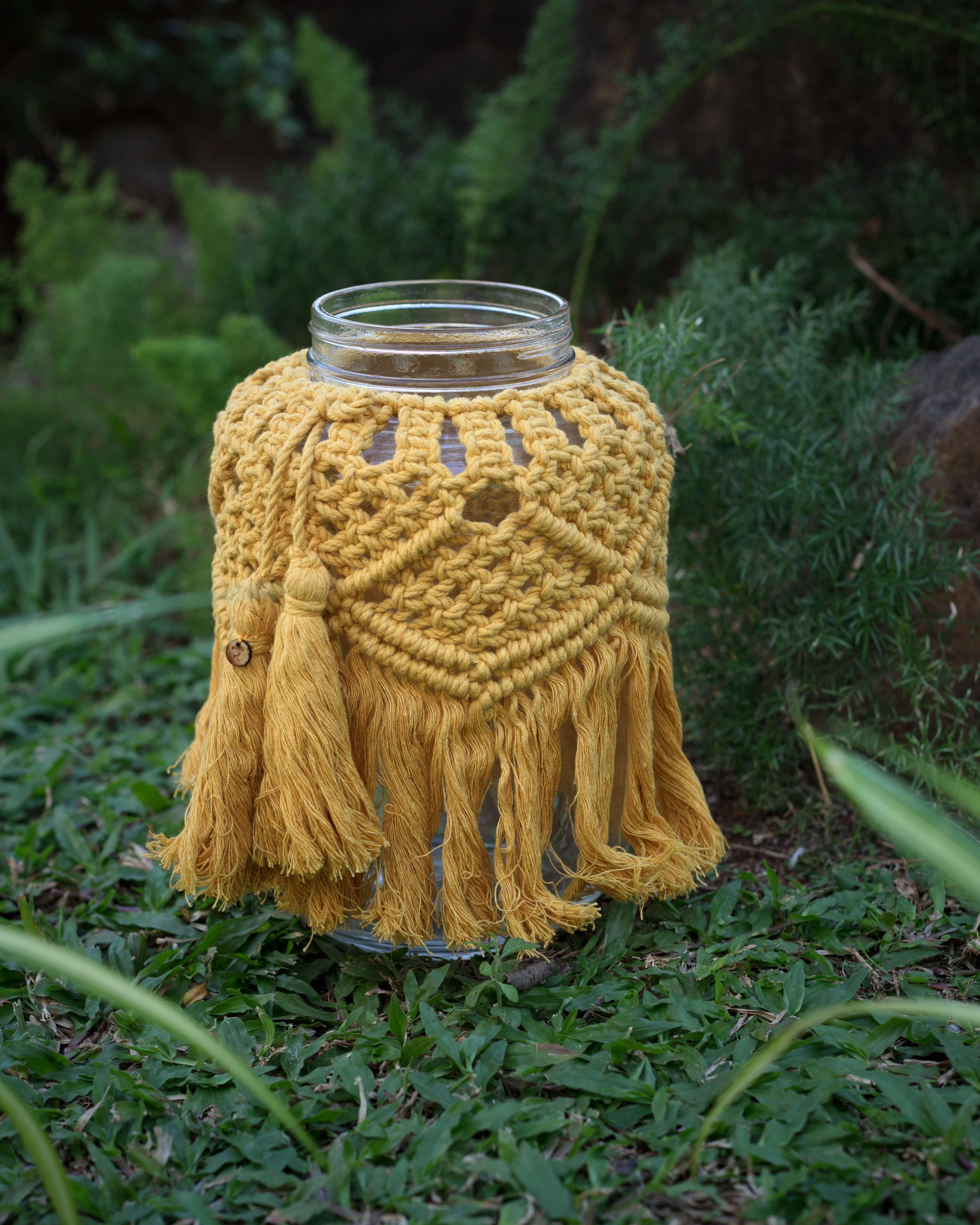 Yellow mellow macrame jar