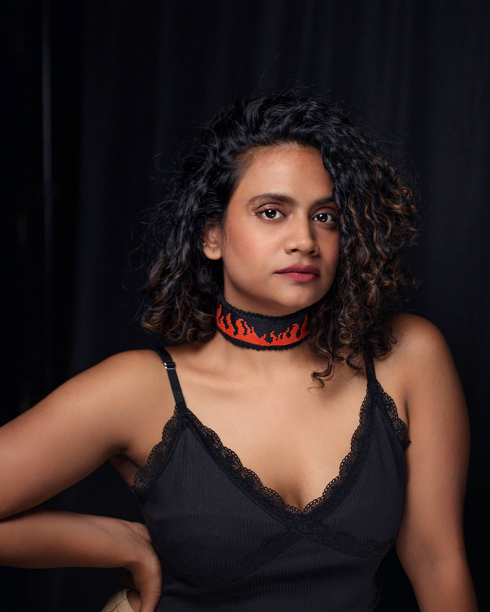 Thumbnail: On fire cross-stitch choker