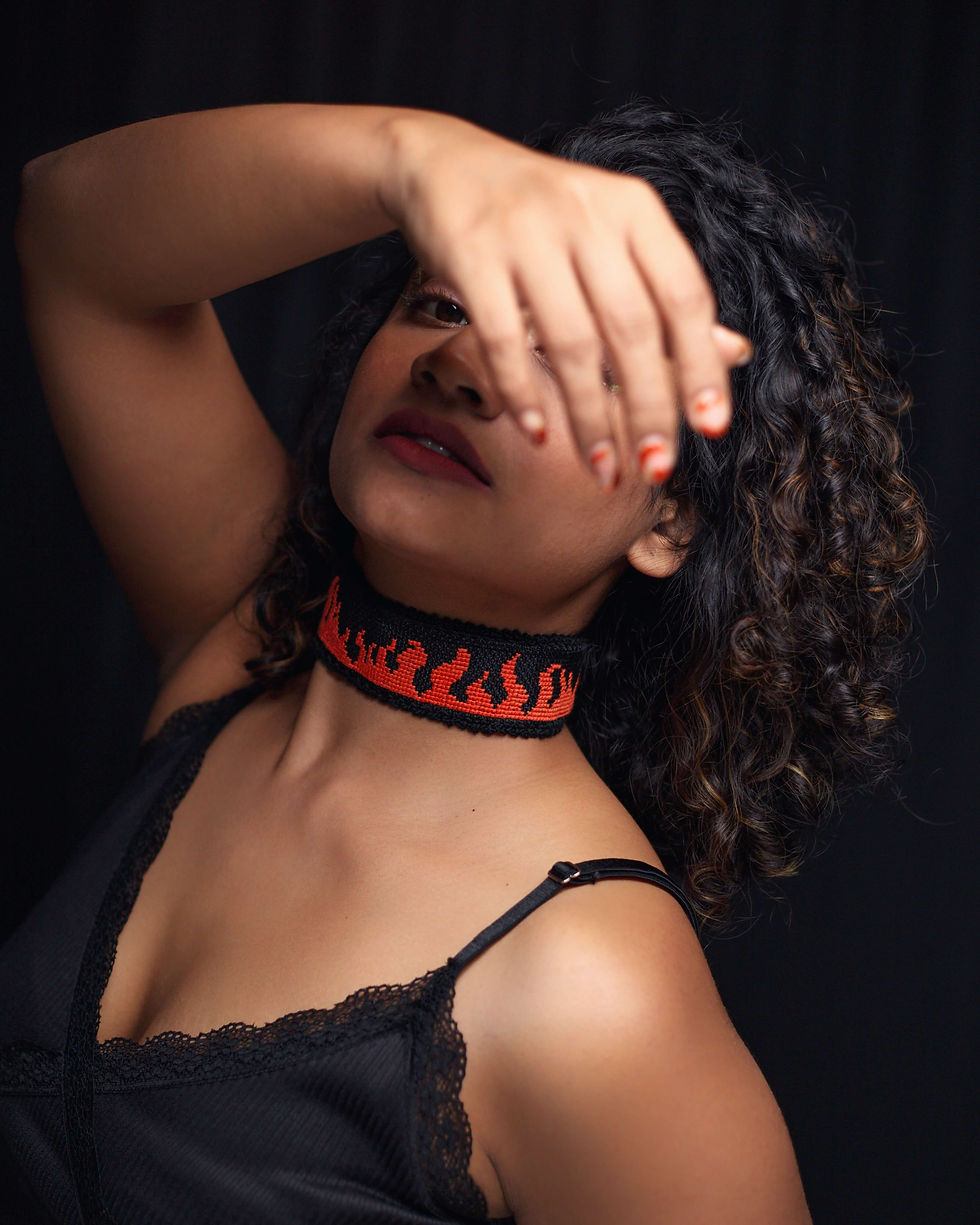 Thumbnail: On fire cross-stitch choker