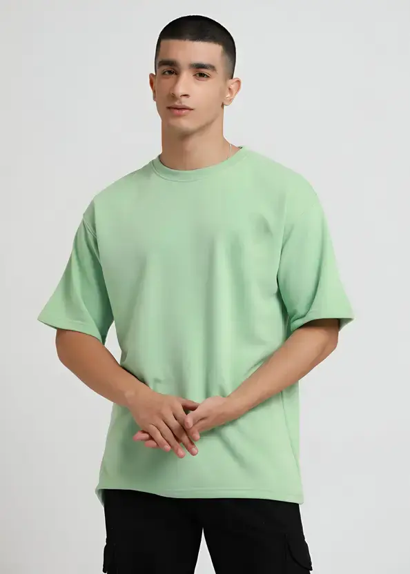 Thumbnail: Men Solid Round Neck Cotton Blend Light Green T-Shirt