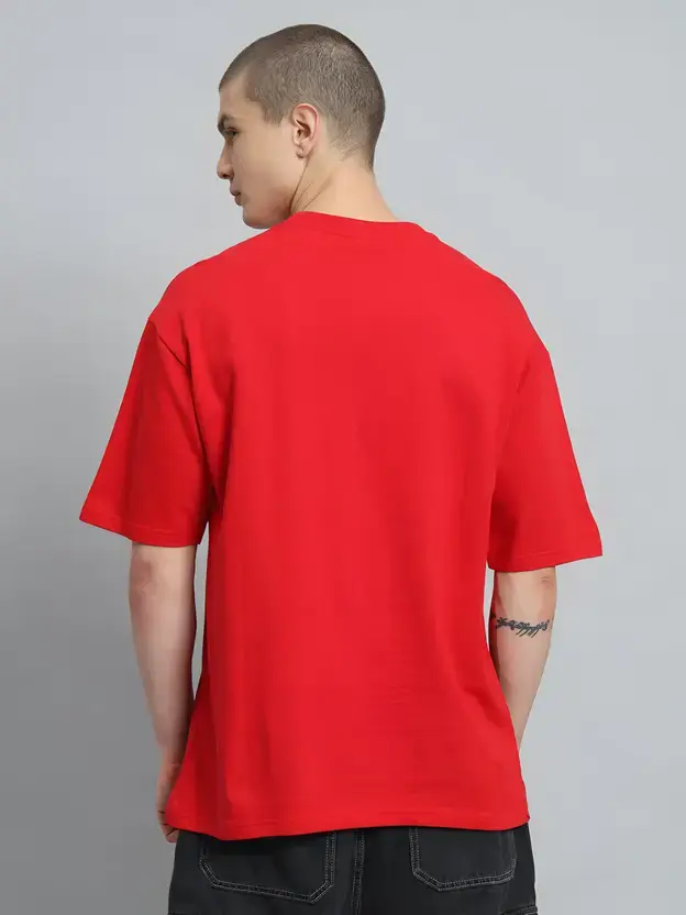 Thumbnail: Men Solid Round Neck Cotton Blend Red T-Shirt