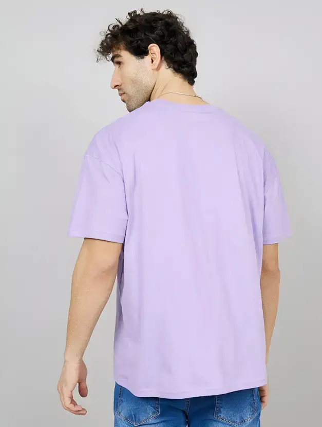 Thumbnail: Men Solid Round Neck Cotton Blend Purple T-Shirt