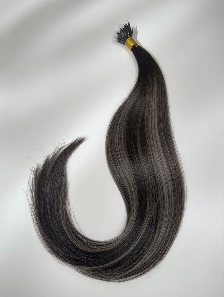 Thumbnail: Nano Ring Hair Extensions Remy Human Hair Silver Balayage 1B/Silver/1B
