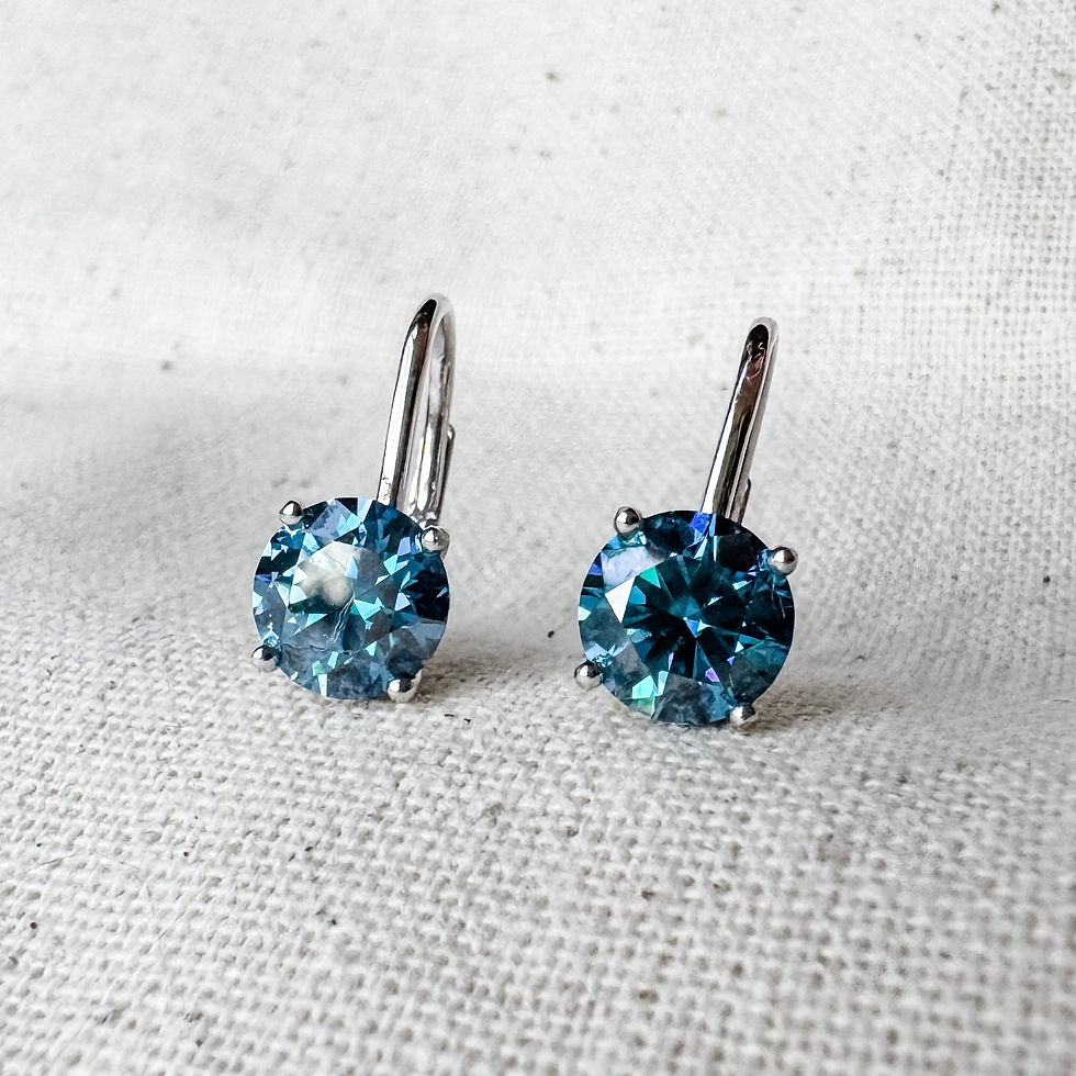 Thumbnail: London Blue Moissanite Solitaire Drop Earrings, Sterling Silver Lever Back