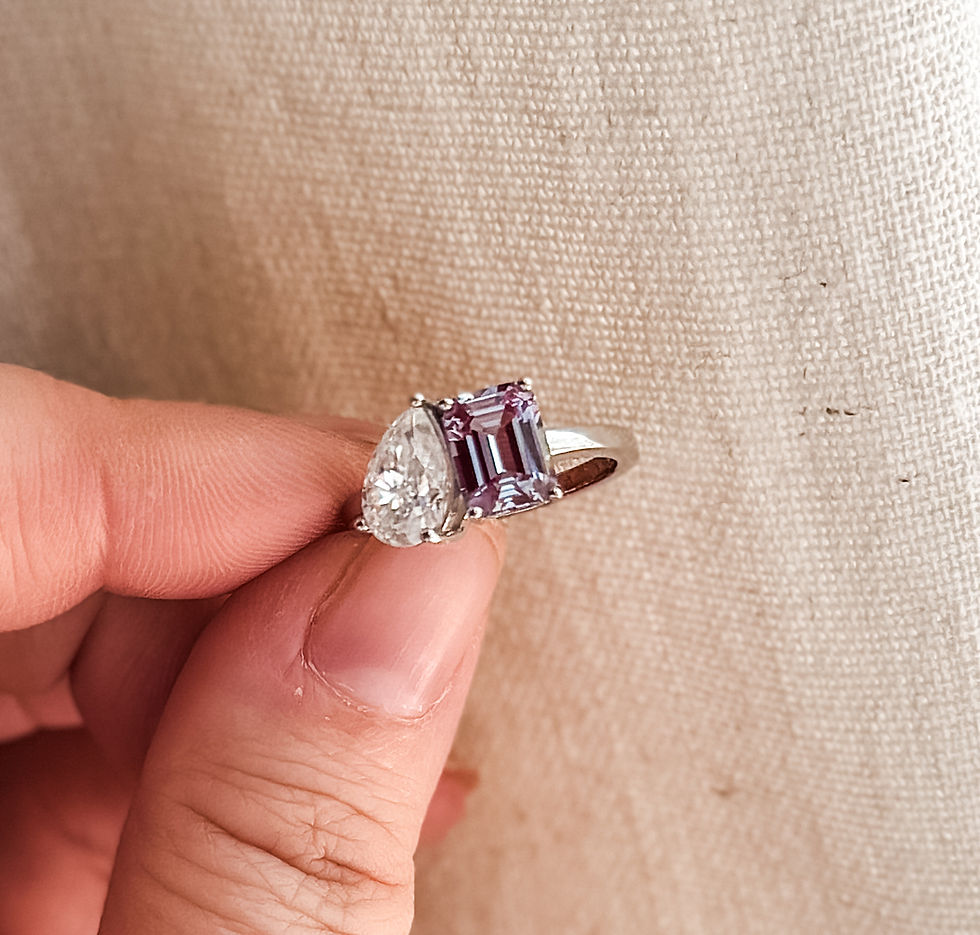 Thumbnail: Alexandrite & Moissanite Toi Et Moi Ring, 3ct Pear and Emerald Cut 2 Stone Ring