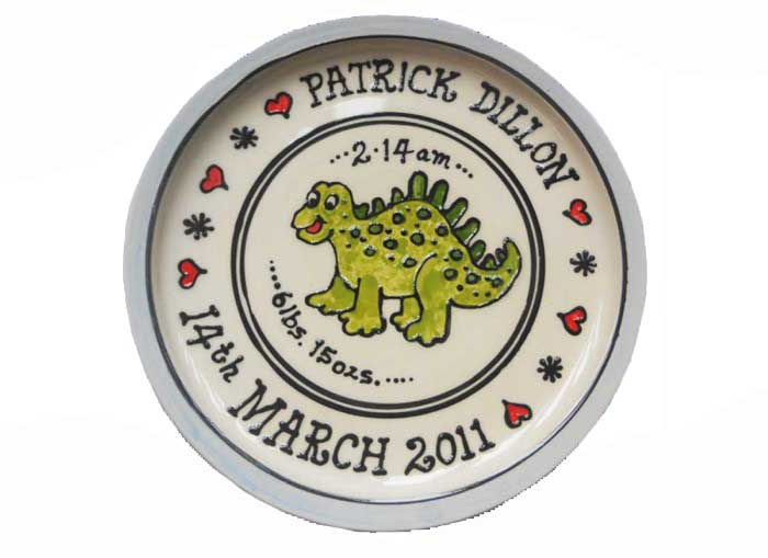Handmade Personalised Dinosaur Christening Plate