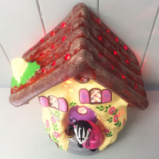 Thumbnail: Handmade Ceramic 'Badger's Tree House' Children's Nightlight (Blue or Pink)