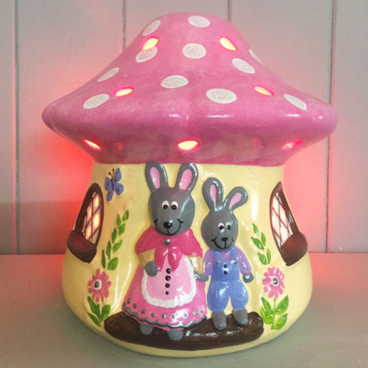 Thumbnail: Handmade Ceramic 'Mushroom Rabbit House' Children's Nightlight [3 colours]
