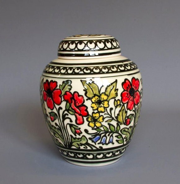 Slip-trailed Floral Biscuit Jar