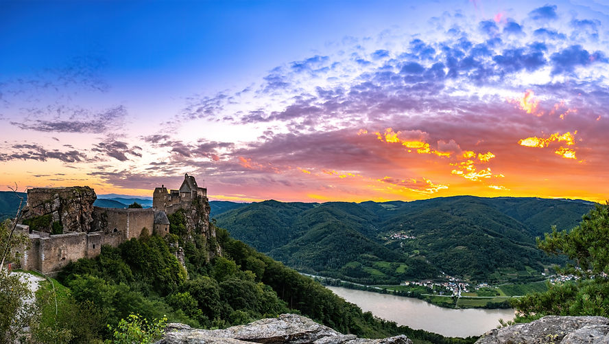 Wachau valley and Danube river. Aggstein medieval castle. Austrian landmark.jpg