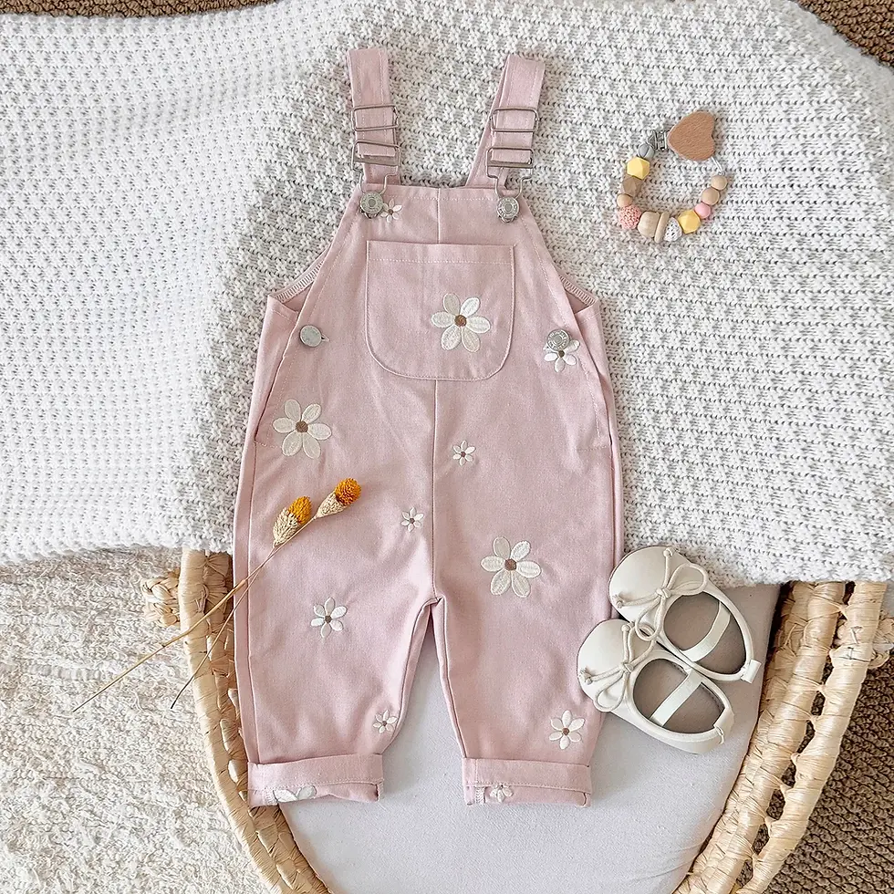 Thumbnail: Baptism Center Baby Girl Knitted Overalls – Floral Sleeveless Summer Romper