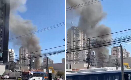 Stelmat pega fogo na Avenida Isaac Póvoas, em Cuiabá