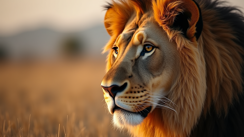 Close-up view of a majestic lion's face