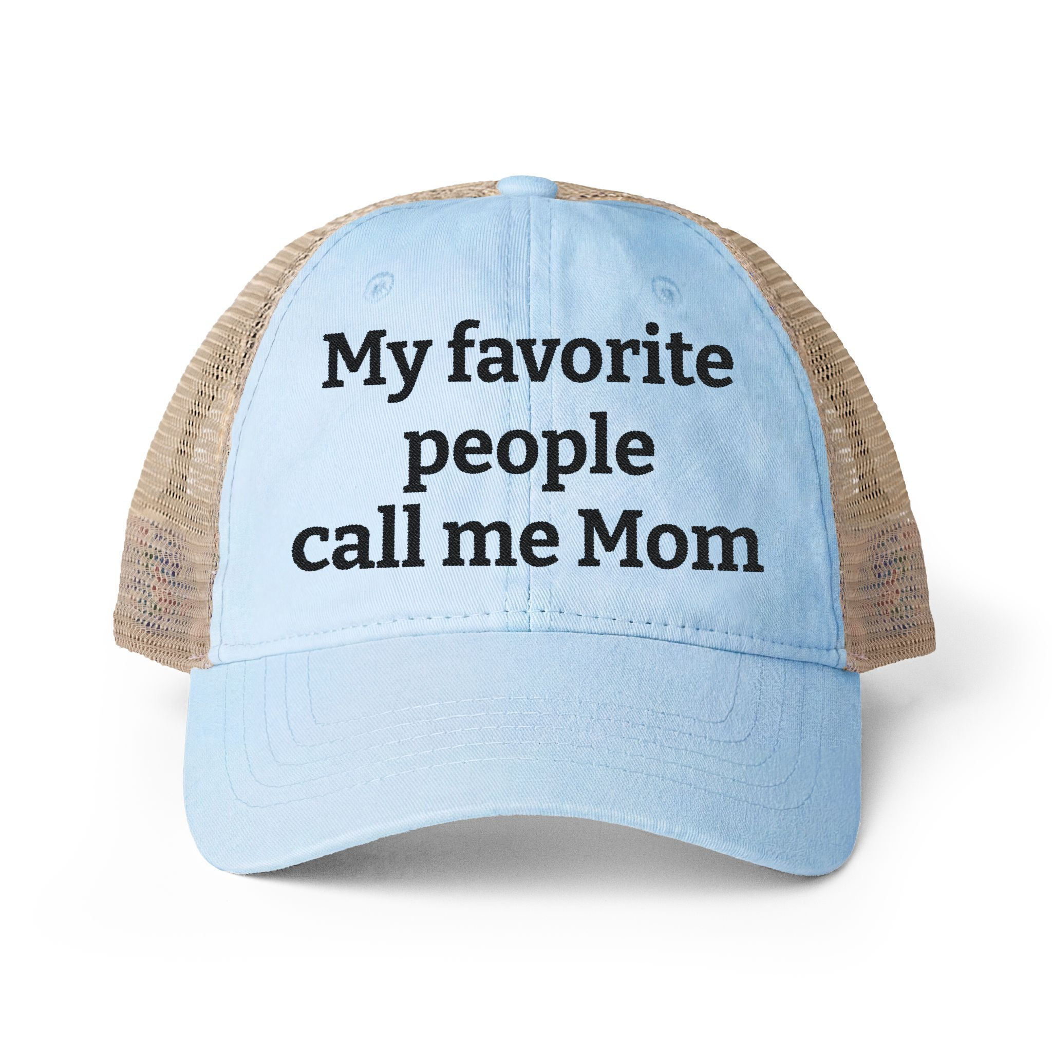 Embroidered "My favorite people call me Mom" Women's Washed Mesh-Back Cap