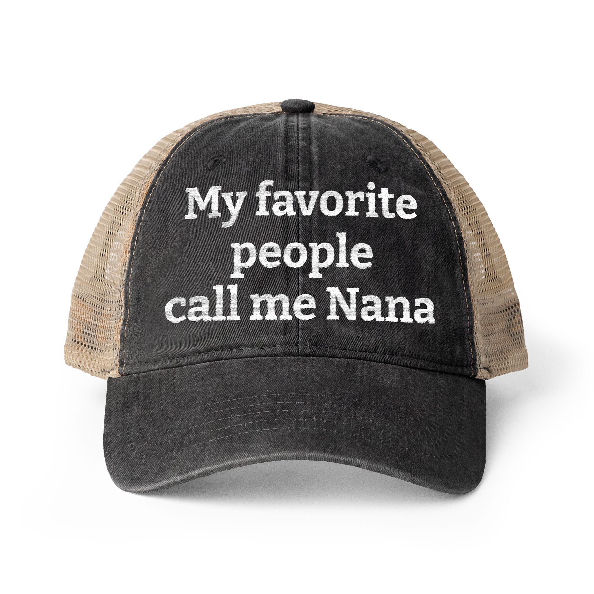 Embroidered "My favorite people call me Nana" Women's Washed Mesh-Back Cap