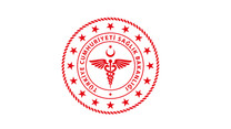 Türkiye Cumhuriyeti Sağlık Bakanlığı amblemi, kırmızı renkli tıbbi sembol ve yıldızlar.