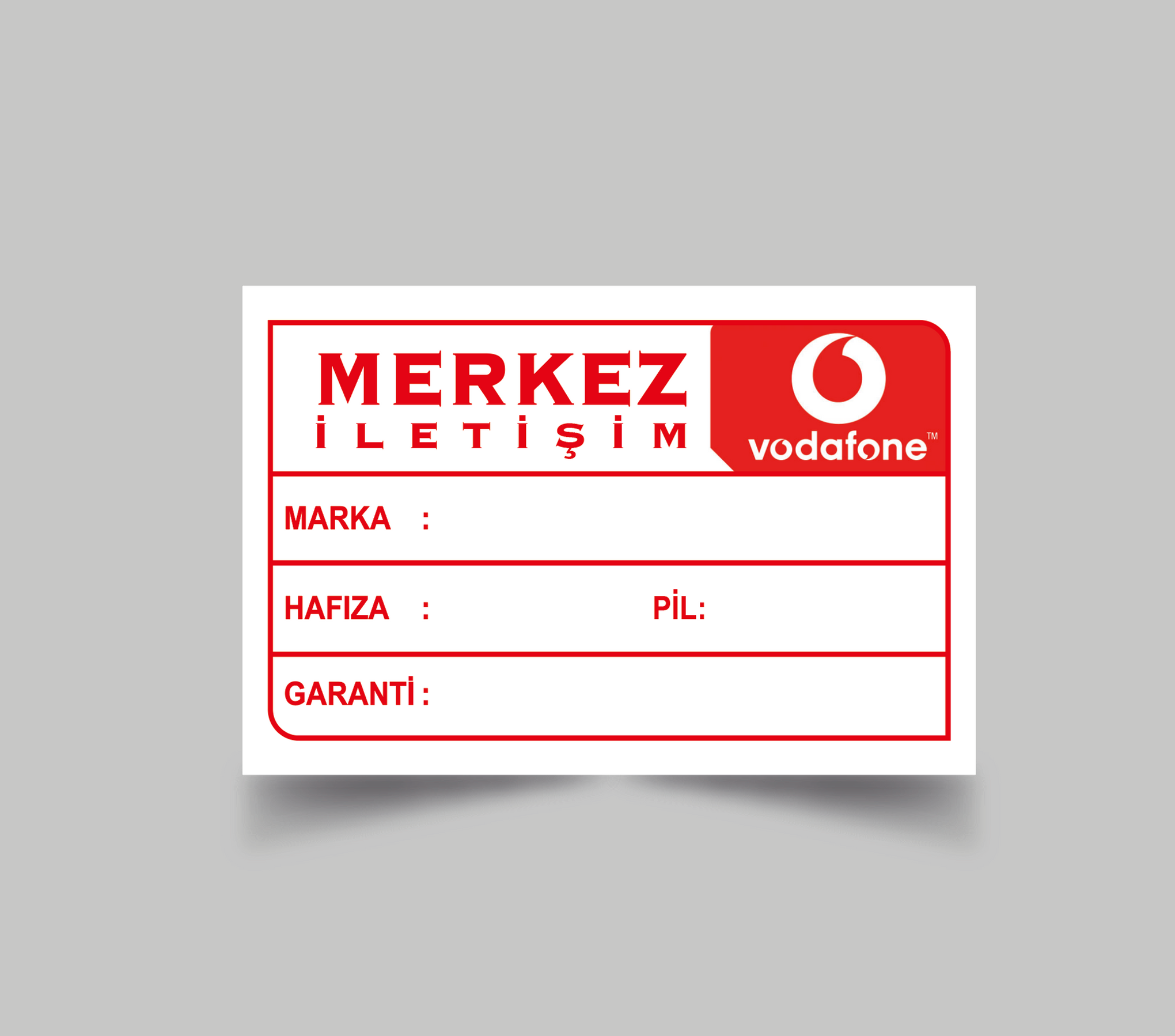 Cep Telefon Bilgi Servis Etiketi Vodafone Dikdörtgen Kesimli