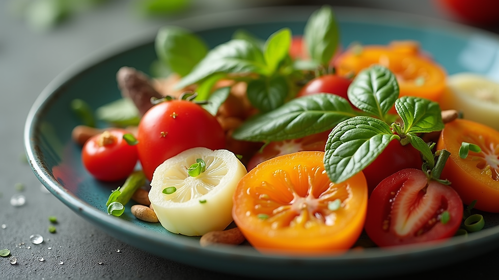 Close-up view of a plate with colorful anti-inflammatory foods