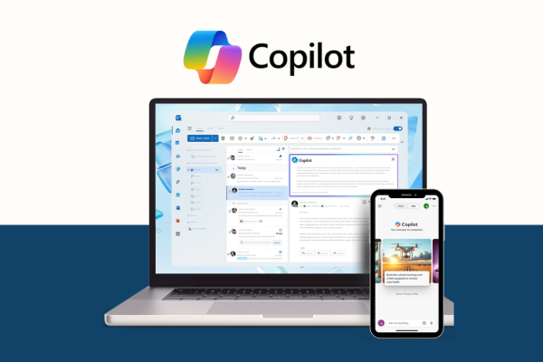 A laptop and mobile with Copilot on .