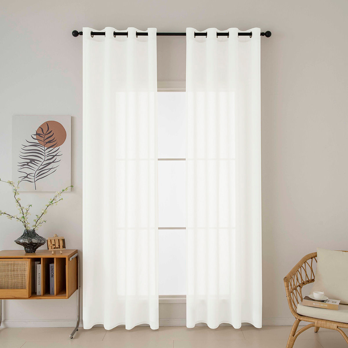 Κουρτίνα γάζα μονόχρωμη με 8 μεταλλικούς κρίκους Fit Art 8447 140×270 Εκρού