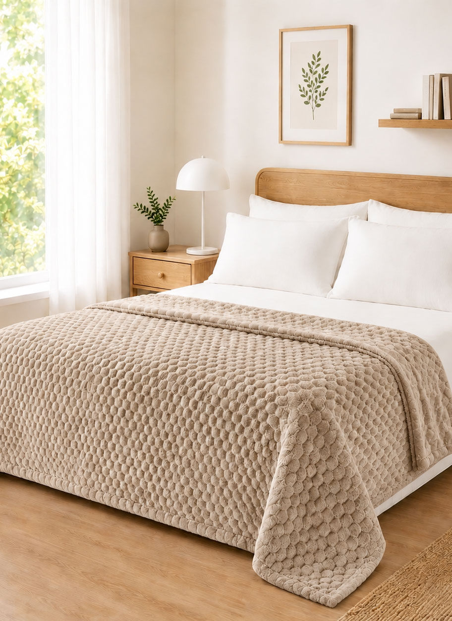 Κουβέρτα Fleece NESTIQ BEIGE υπέρδιπλη: 220 x 240 εκ. MADI