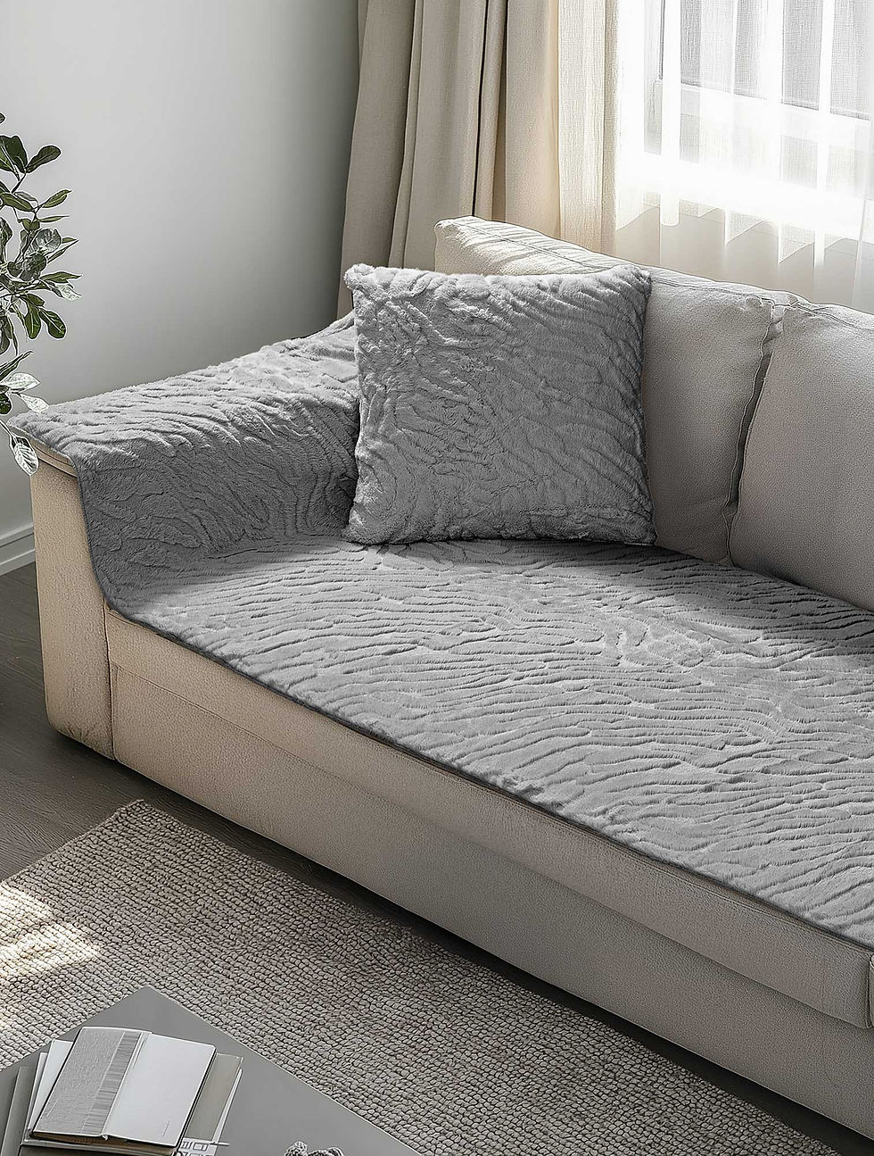 Μεμονωμένο γούνινo κάλυμμα SERANI GREY για τριθέσιο καναπέ 180 x 90 εκ., MADI