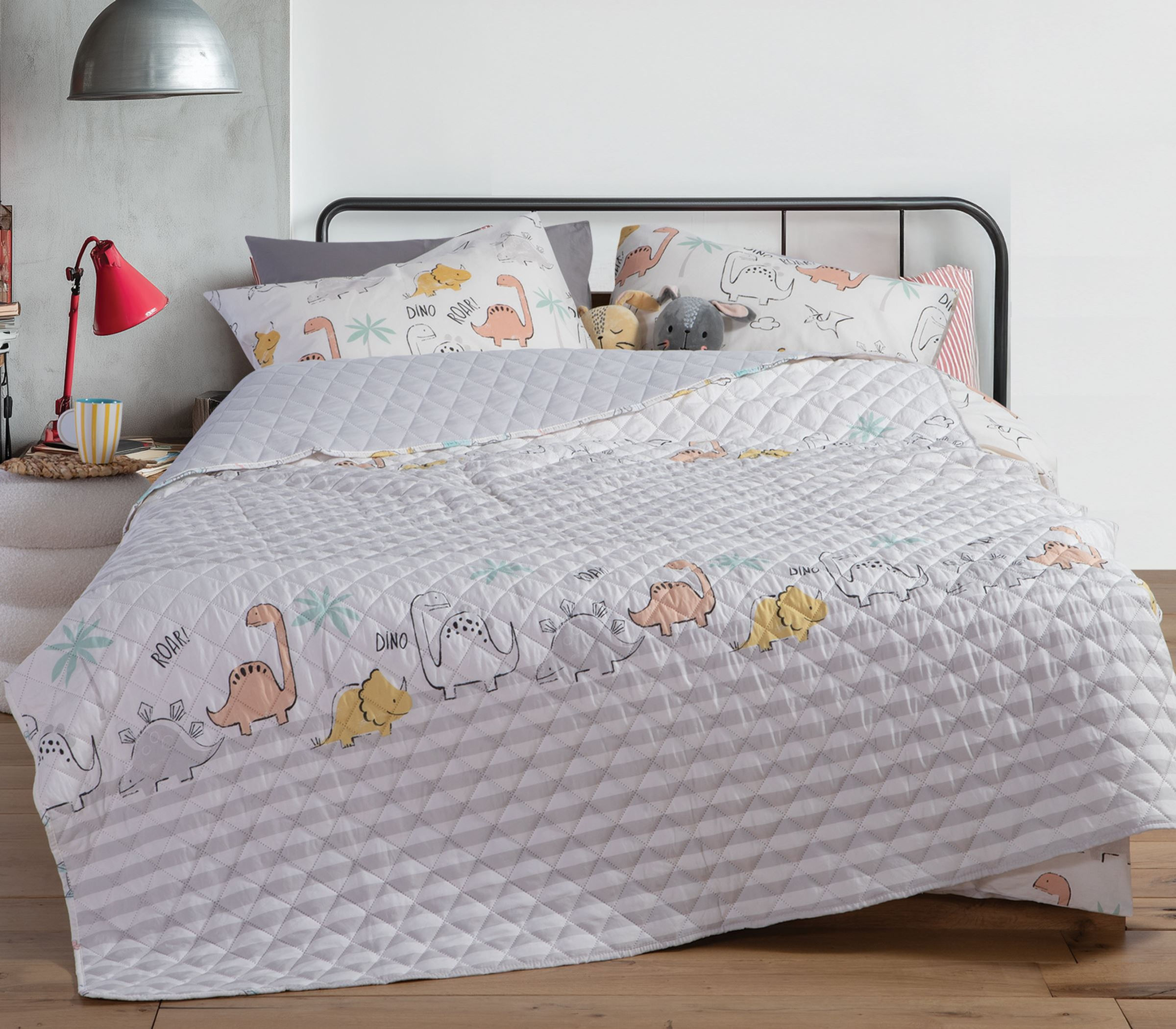 ΠΑΙΔΙΚΟ ΚΟΥΒΕΡΛΙ ΜΟΝΟ DINOSAUR ART 180X240 ECRU/GREY NEF-NEF