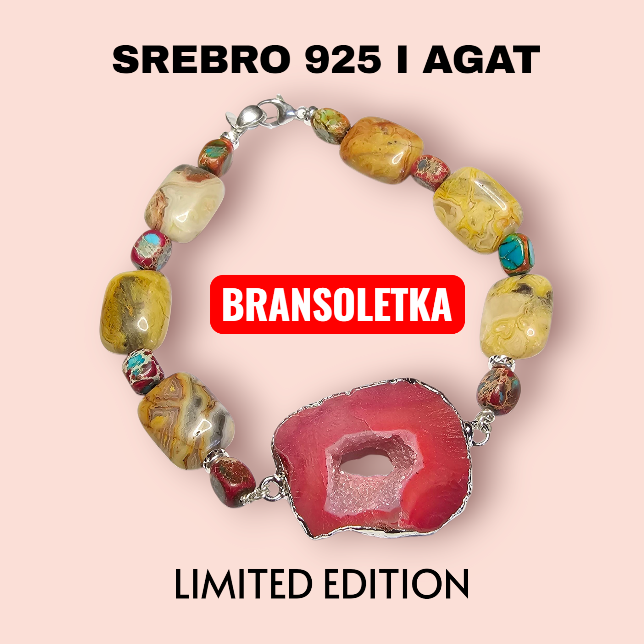 Bransoletka Srebro 925 i Geoda Ametyst