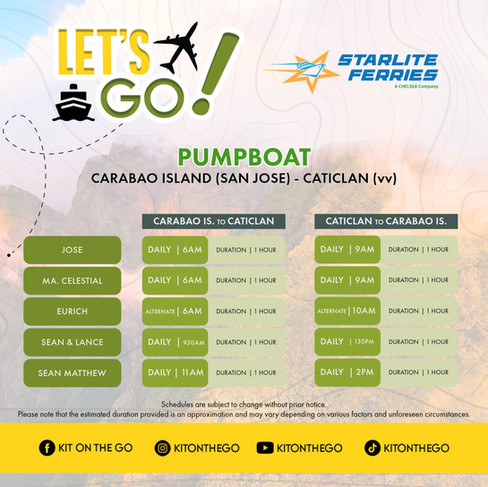 Horaires - Traversées maritimes  Starlite Ferries : Carabao Island - Caticlan