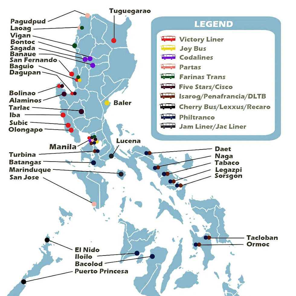 Routes de principales compagnies de bus à Manille et Luzon