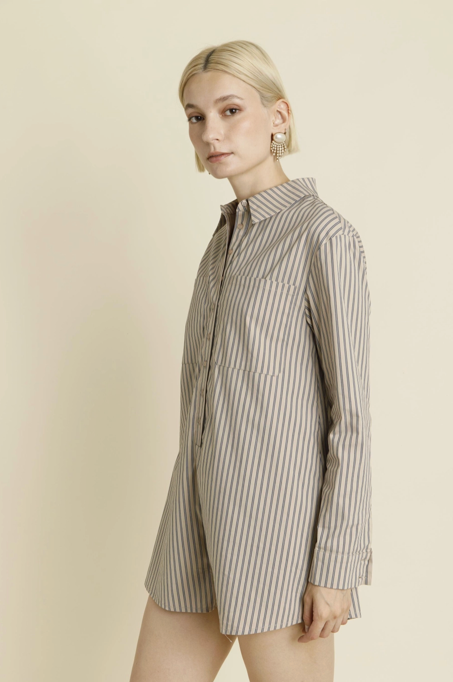 Thumbnail: Deidra Striped Button Down Romper