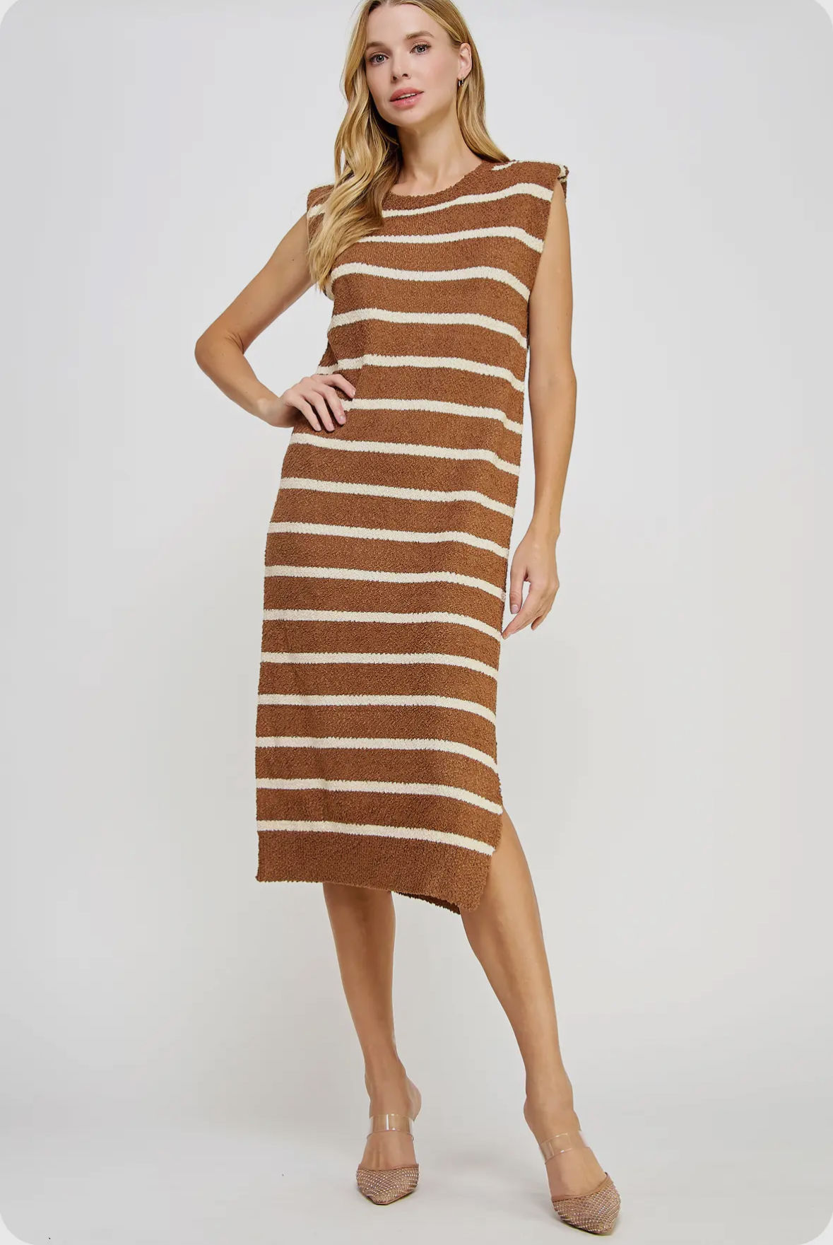 Sloane Shoulder Pad Textured Striped Knit Dress