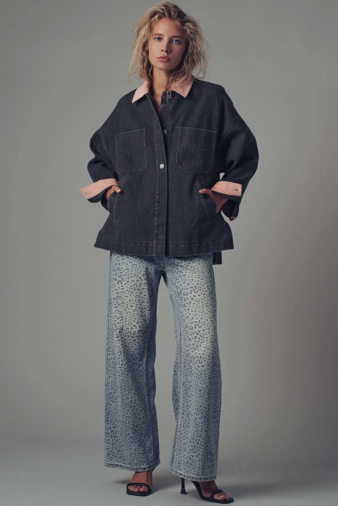 Clare Contrast Collar Oversized Denim Jacket