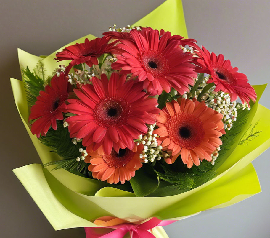 Thumbnail: red gerbera hand tied bouquet