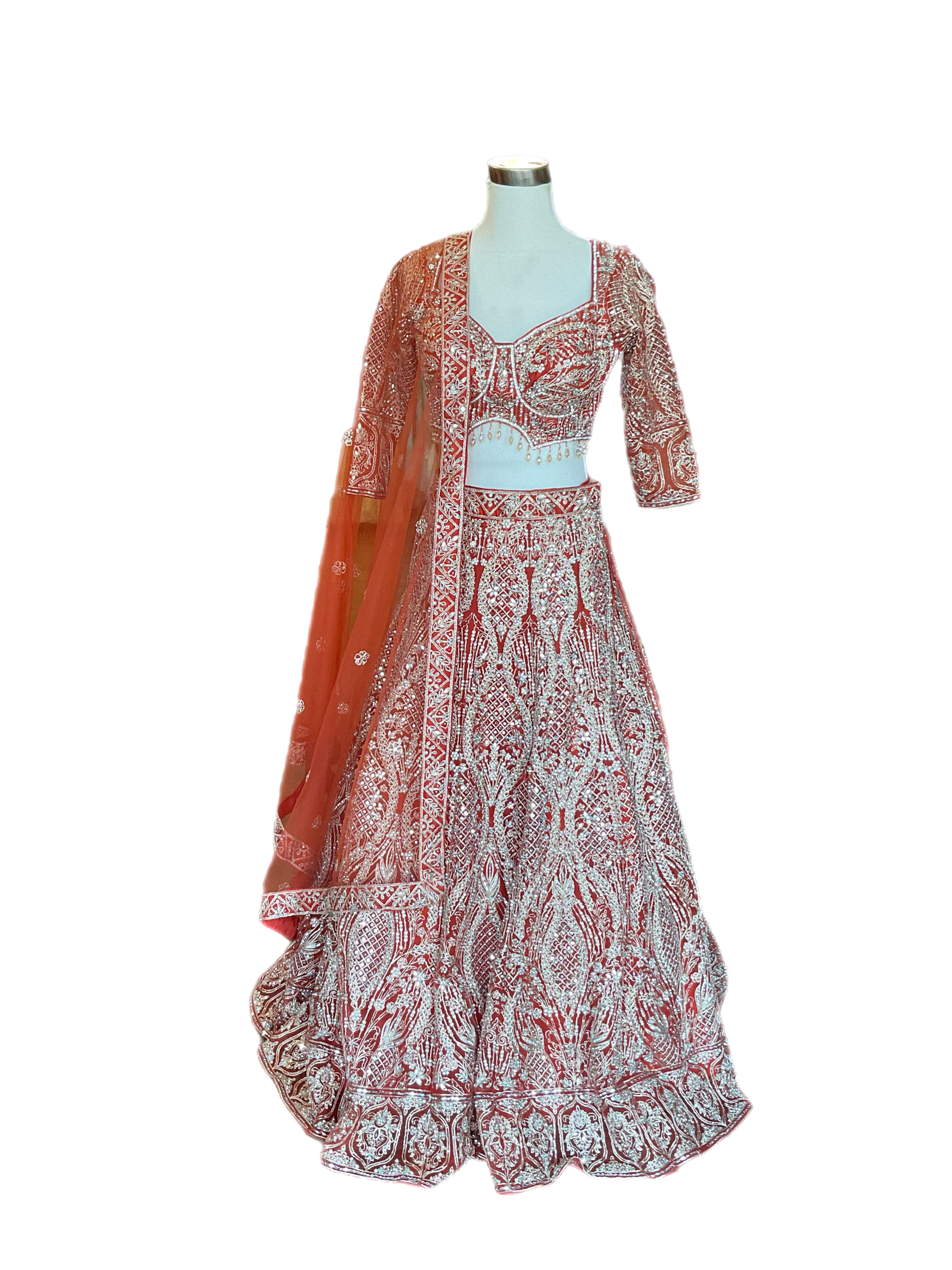 Splendid Bridal Orange Net Embroidered Lehanga Choli