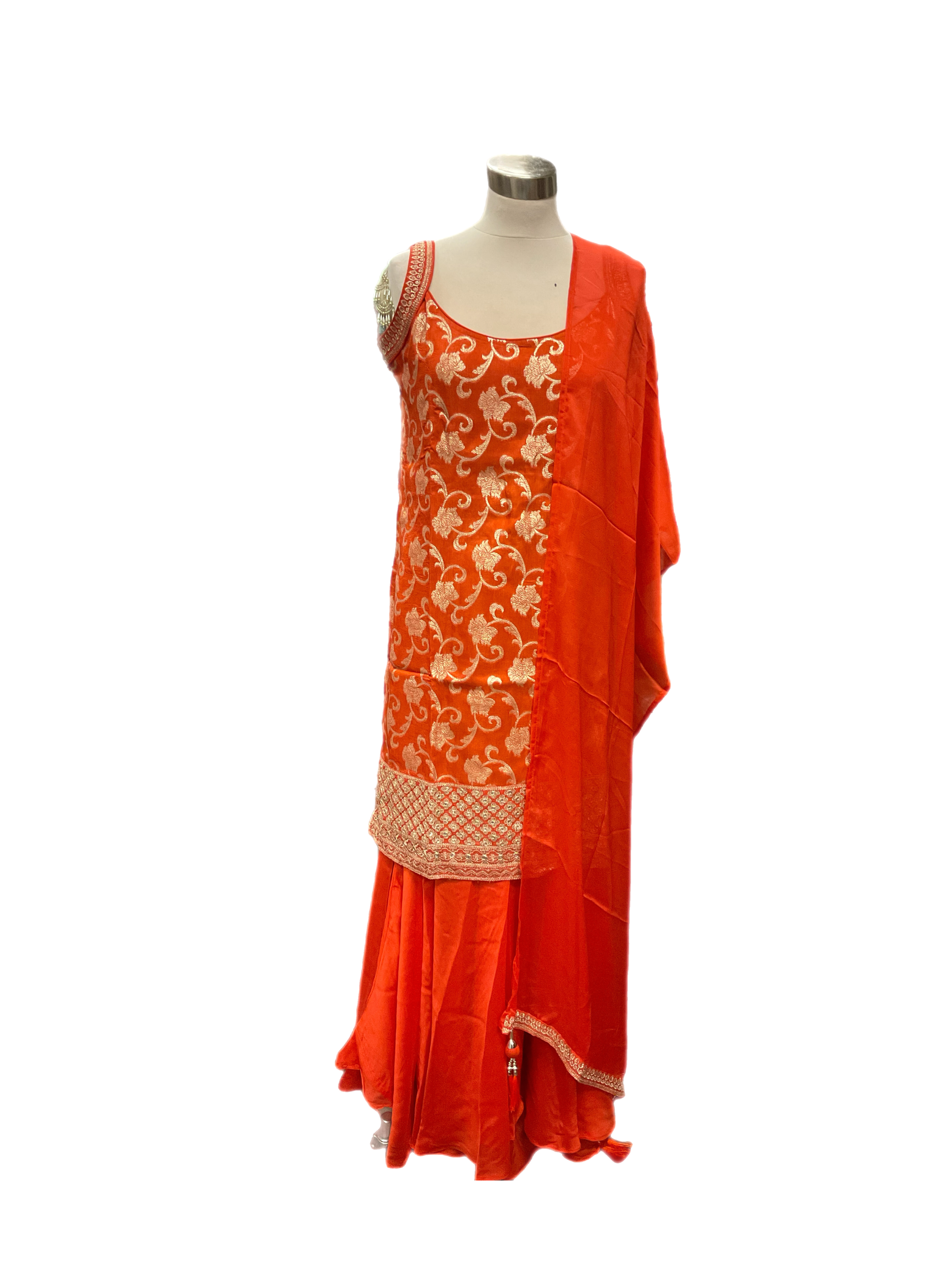 Designer Banarsi Silk Orange Sharara Suit Set