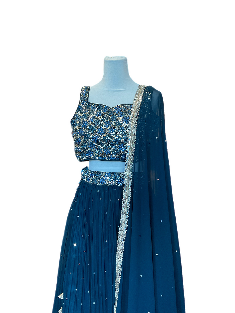 Thumbnail: Stone Blue Georgette Mirror work Lehanga Choli for Women