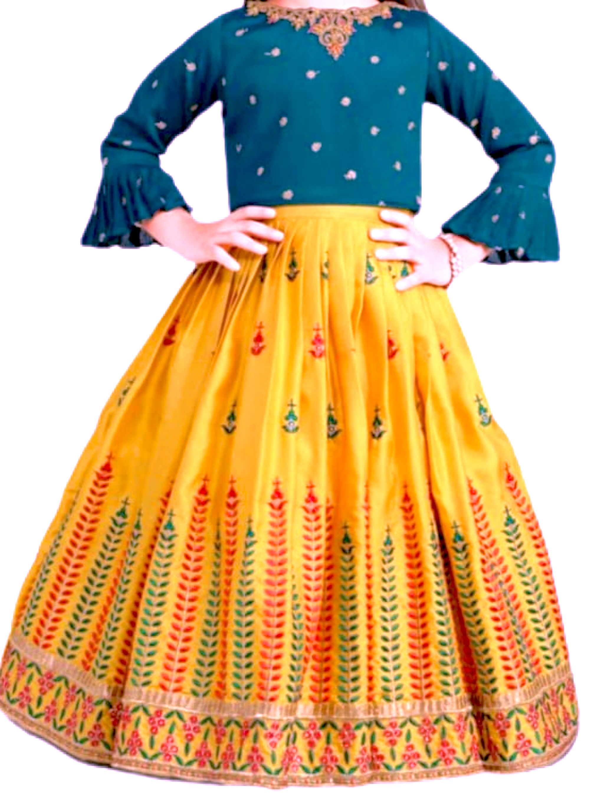 Gorgeous Embroidered Blue Yellow Lehanga Choli for Girls