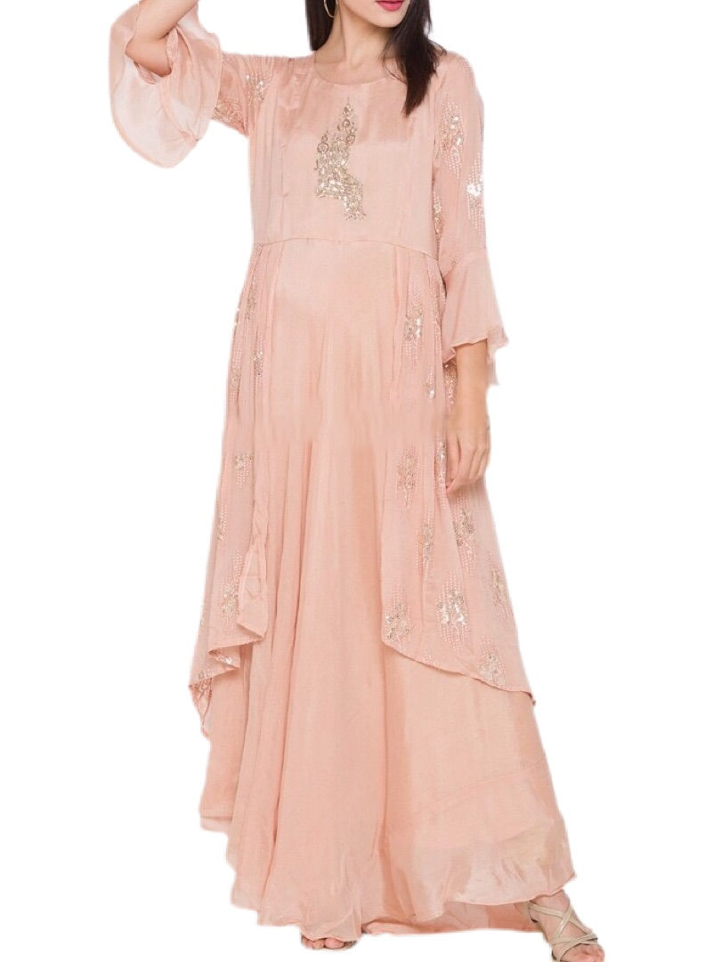 Designer Silk Layered Peach Kurti