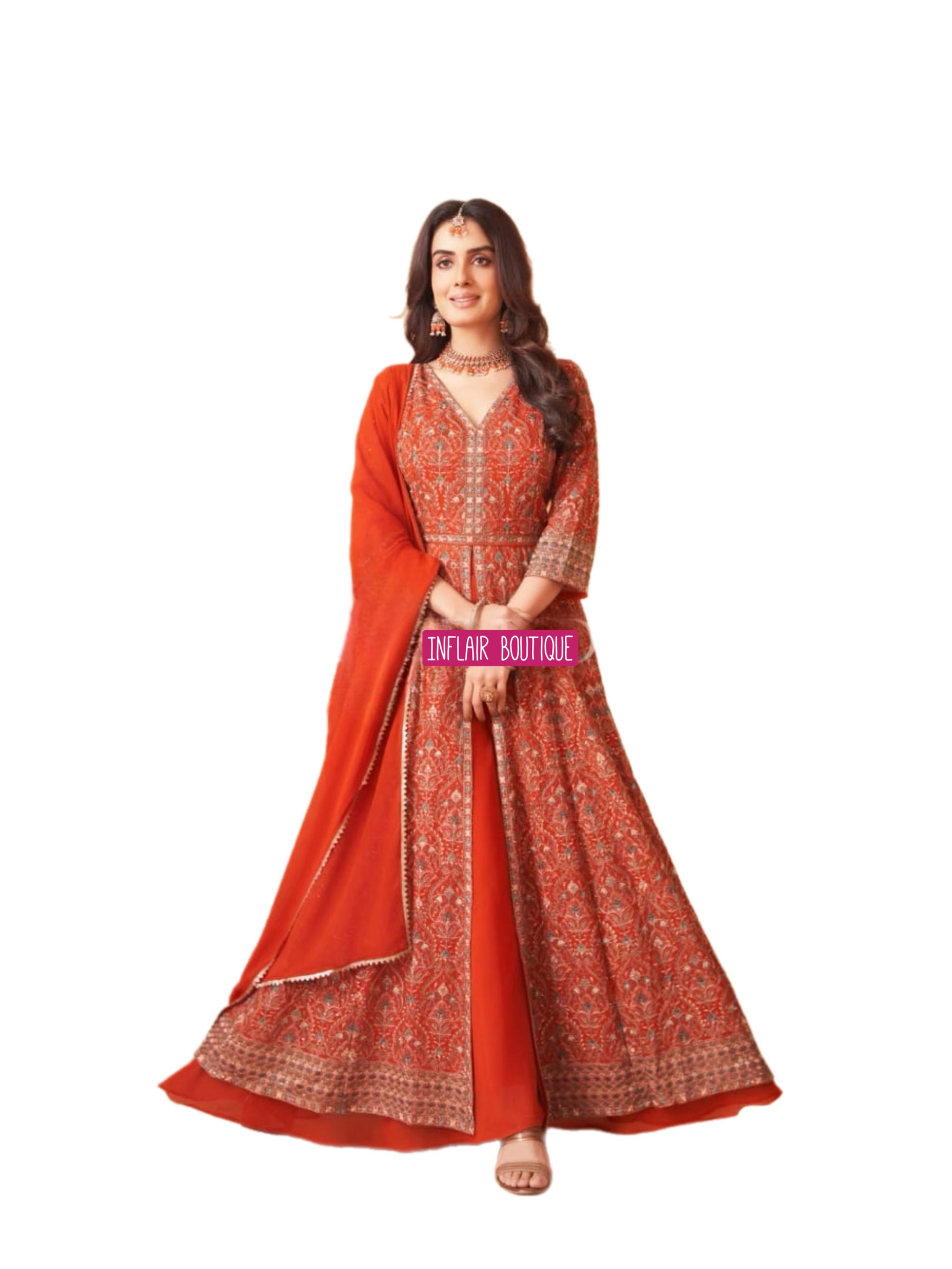 Trendy Orange Georgette Embroidered Plazzo Suit Set