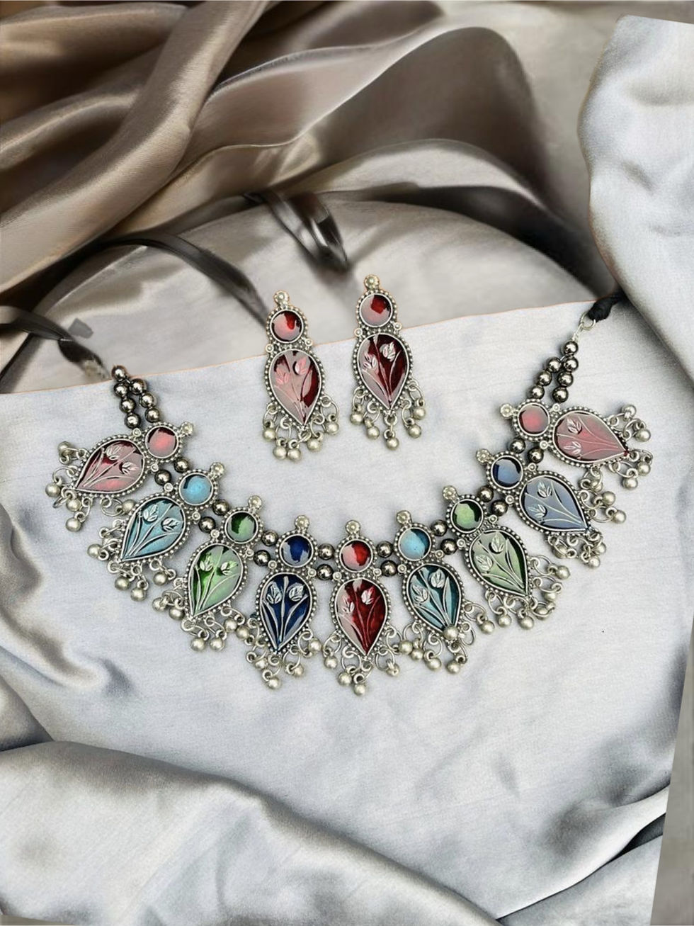 Premium Quality Multicolor German Silver Necklace Set