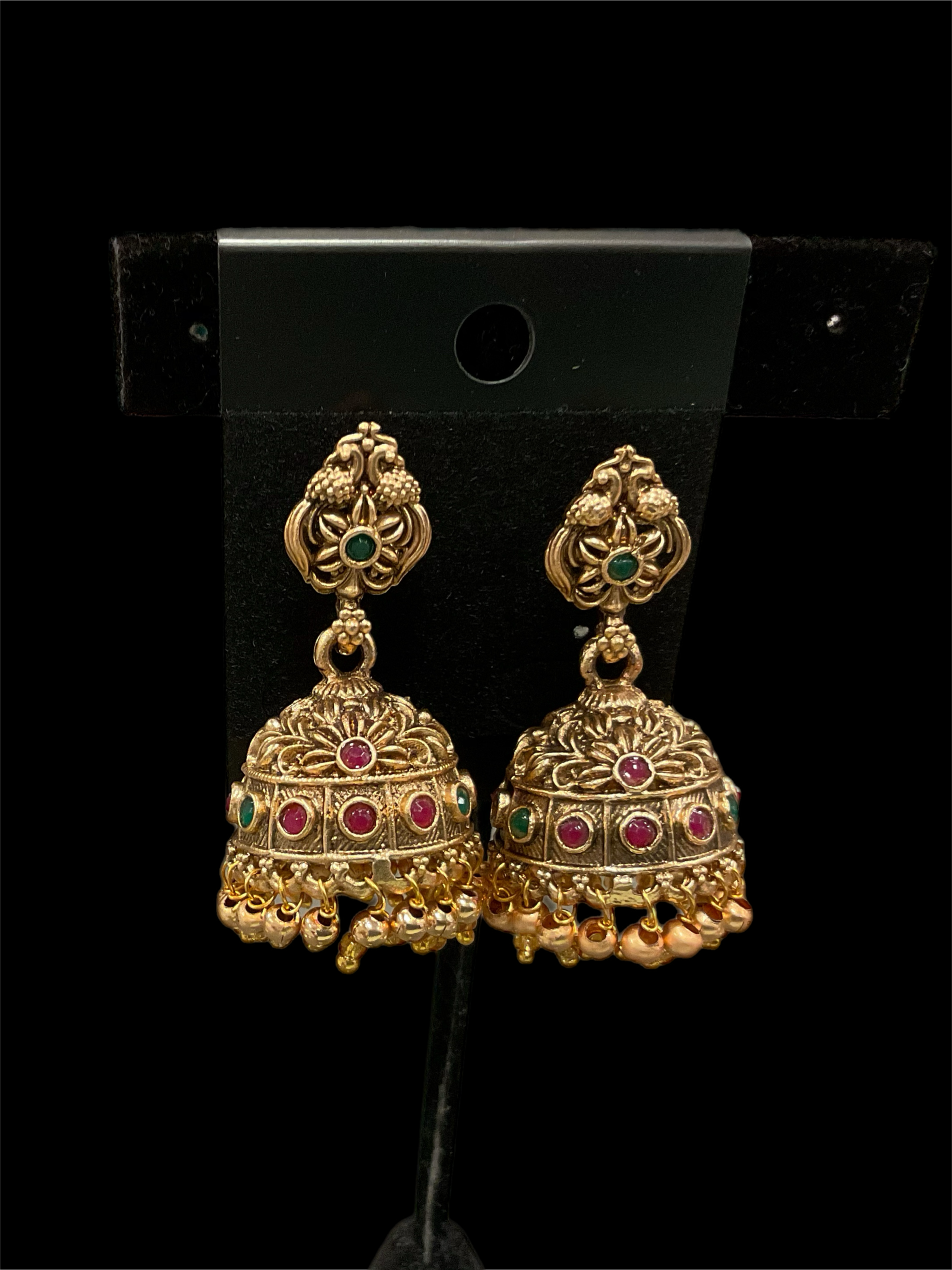 Matt Finish Jhumka Earring in Pink-Green